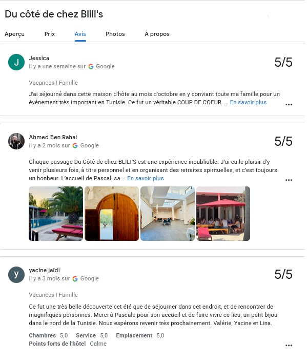 SEJOURS TUNISIE DU COTE DE CHEZ BLILIS AVIS GOOGLE